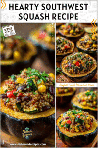 Baked acorn squash filled with quinoa, beans, corn, and herbs for a colorful Southwest stuffed acorn squash fall dinner.